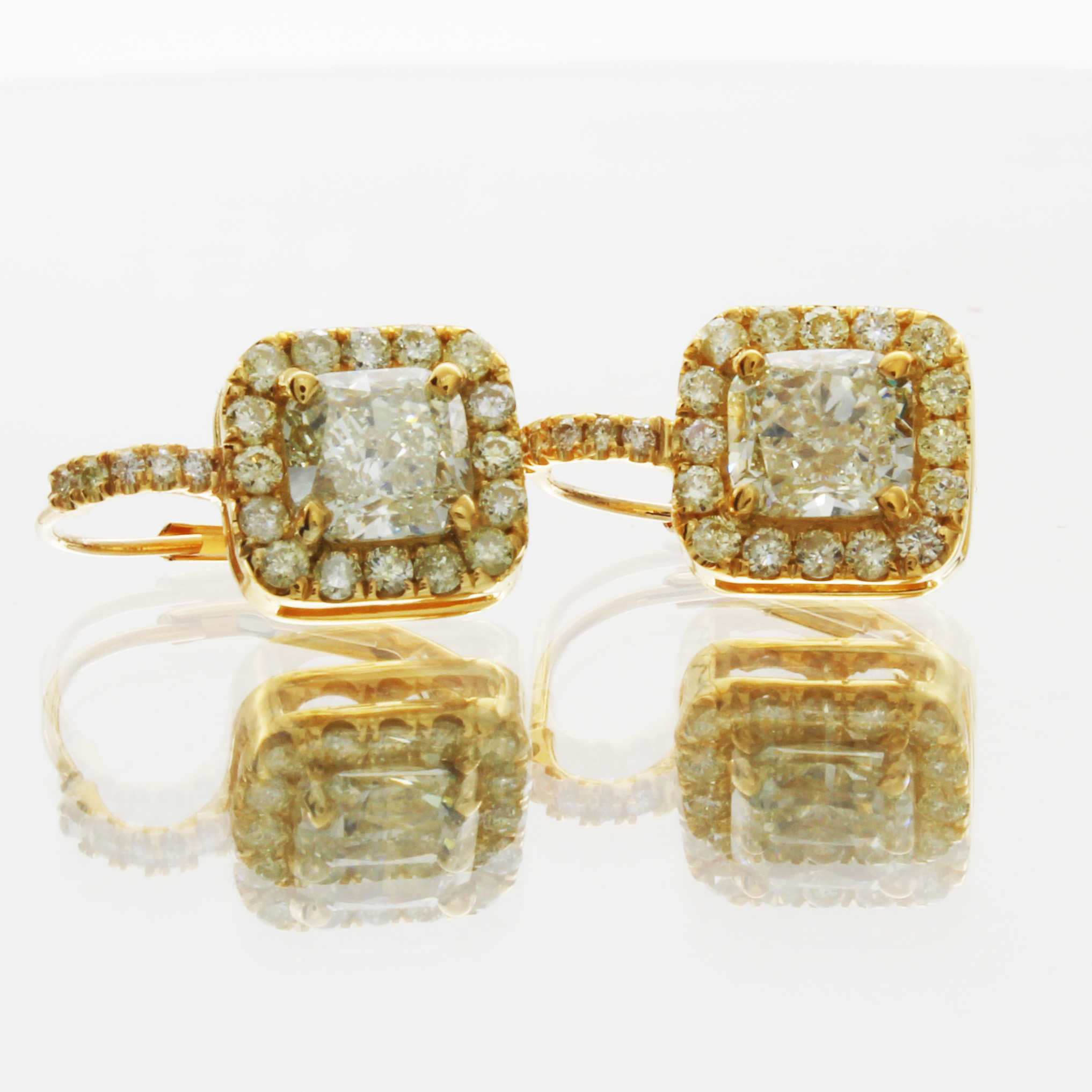 Cushion Shape Diamond Earrings with Halo