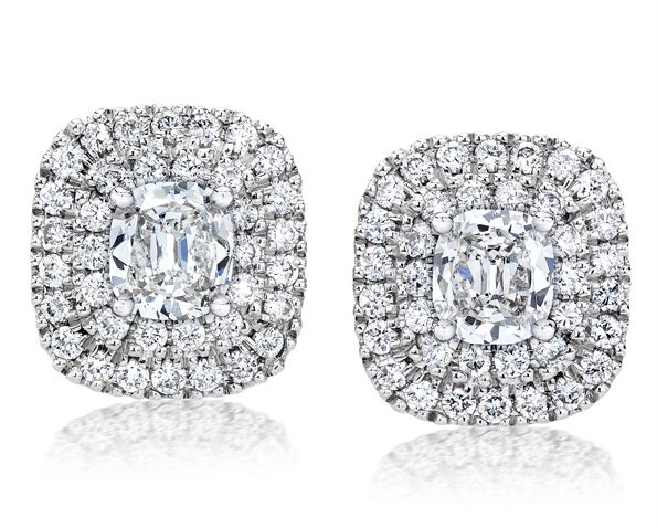 Double Halo Cushion Cut Diamond Earrings