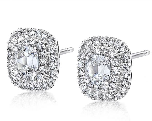 Double Halo Cushion Cut Diamond Earrings