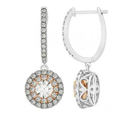 Dangling Round Shape Diamond Earrings with Double Halo